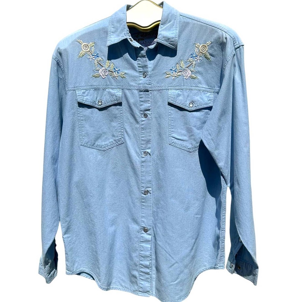 Cambridge Dry Goods - Vintage Snap Front Denim Shirt with Embroidery, Size 6 - Picture 1 of 9